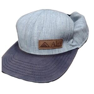 Alta Ski Area Utah Hat Leather Patch Snapback Gray Navy Mountain Logo Cap